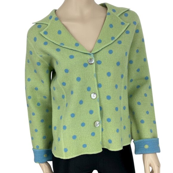 Catherine Stewart 100% Wool Polka Dot Cardigan Jacket M - Picture 1 of 12